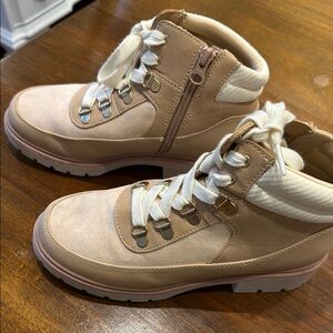 Tan and Cream Lace-Up Boots